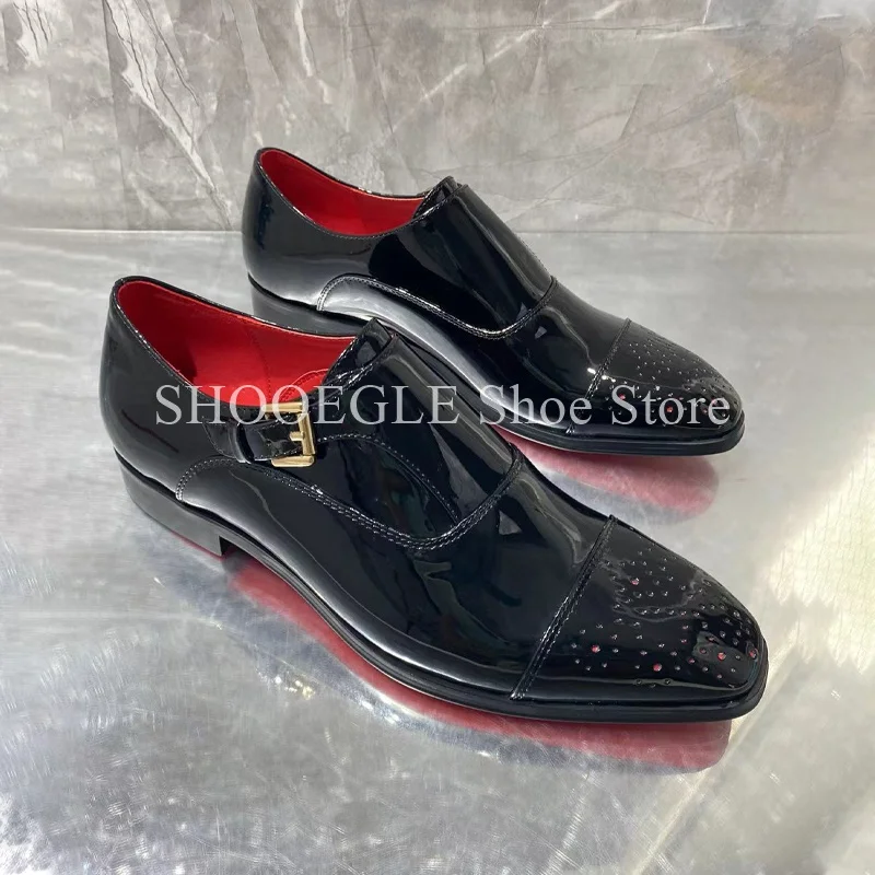 Black Patent Leather Shoes Men Breathable Loafers Formal Flat Small Square Toe Summer Wedding Business Office Shoes
