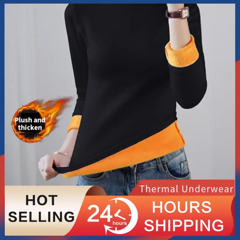 

S-4XL Autumn Winter Thermal Underwear For Women Inner Plus Velvet Thick Warm Long-sleeved T-shirt High-neck Bottoming Shirt