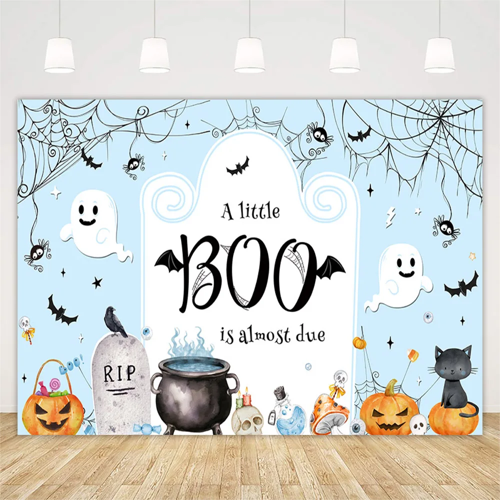 Хэллоуин детский душ фон ужас тыква ведьма летучая мышь паутина призрак ребенок первый день рождения портрет фото фон Декор