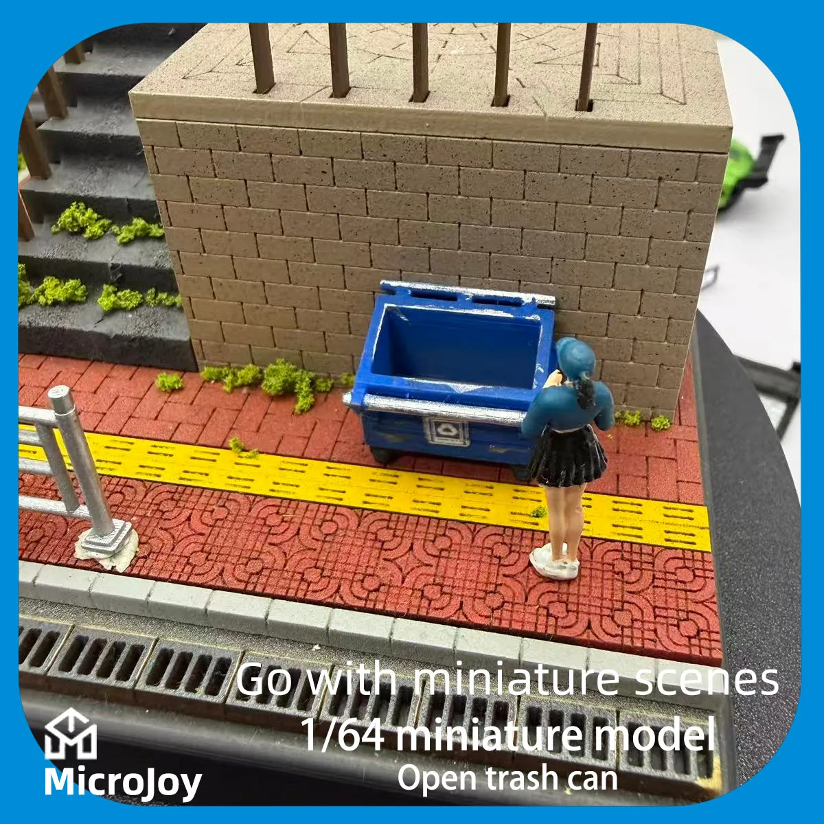 Detailed Scene: 1:64 Scale Miniature Model of a Repair Workshop, Park, Modern Street-Side Trash Can Without a Lid, Mini Street Garbage Recycling Ornament, Car Model Scene with Vintage Layout