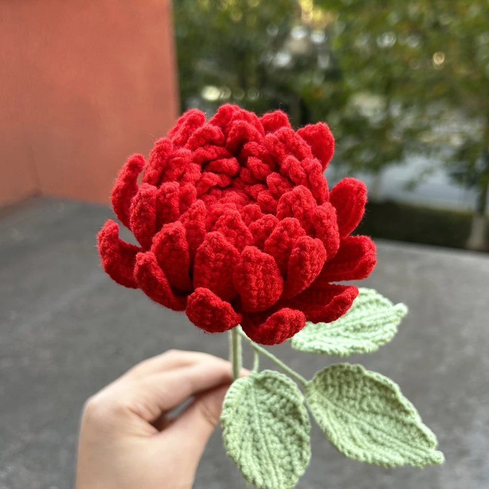Dahlia gehaakte bloemen handgemaakte luxe roze paars kunstmatige gebreide bloemen thuis bruiloft decoratie diy boeket voor geschenken - afbeelding 1