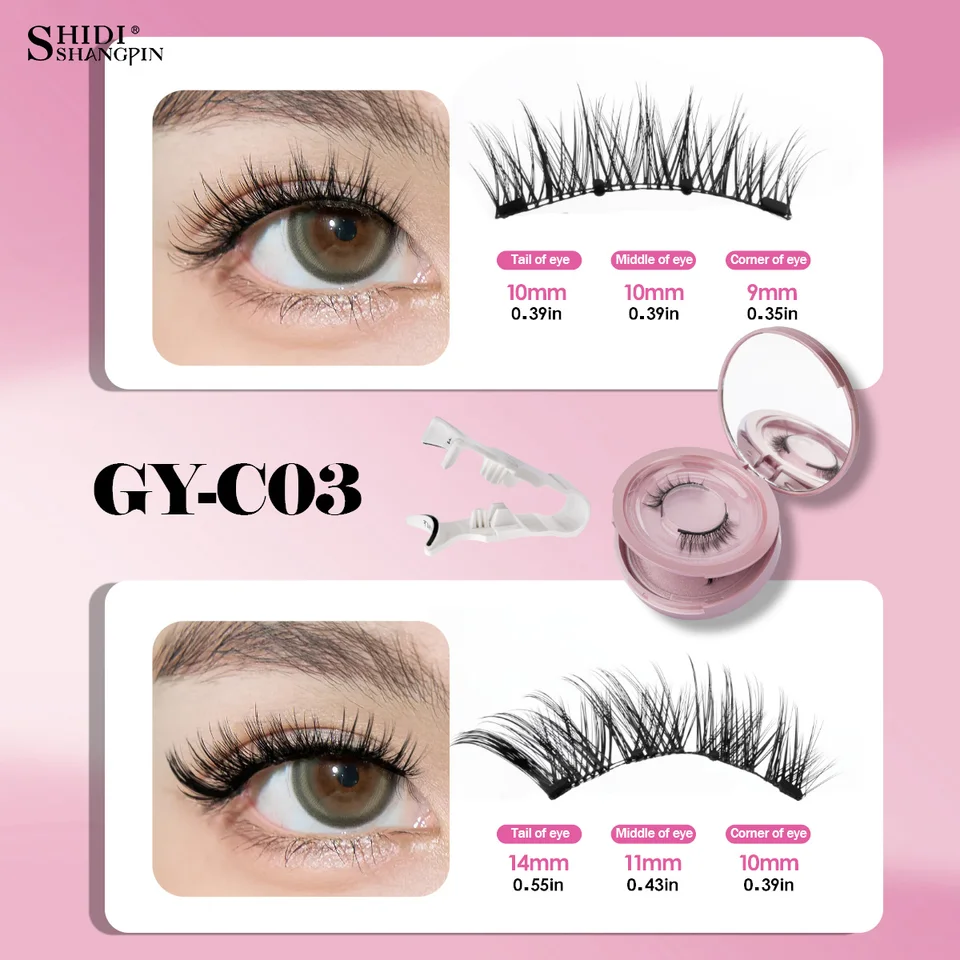 2 Pares Pestañas Magnéticas Look Natural Esponjosas Reutilizables Set con Aplicador Sin Pegamento Maquillaje 2