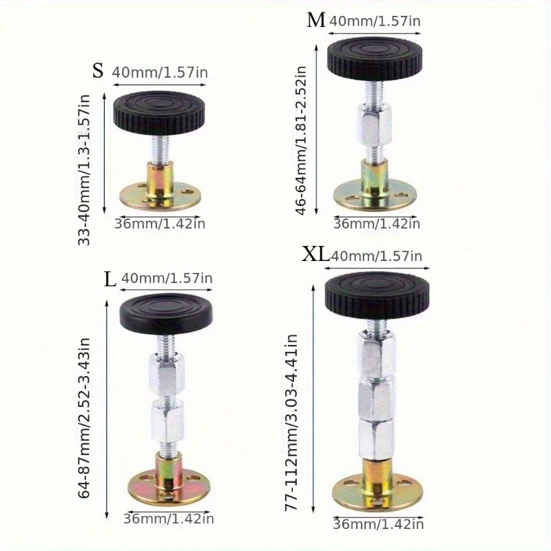 4 قطع من وسادات أرجل الأثاث المعدنية القابلة للتعديل، مثبتات حائط داعمة تلسكوبية ذاتية اللصق، سدادة إطار سرير مضادة للتجرف #3