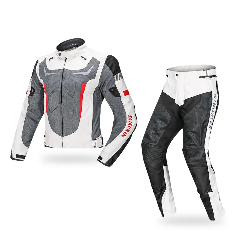 SLKE breathable summer use suit of riding cloth jackets and pants with protective anti fall armor motorbike racing jacket