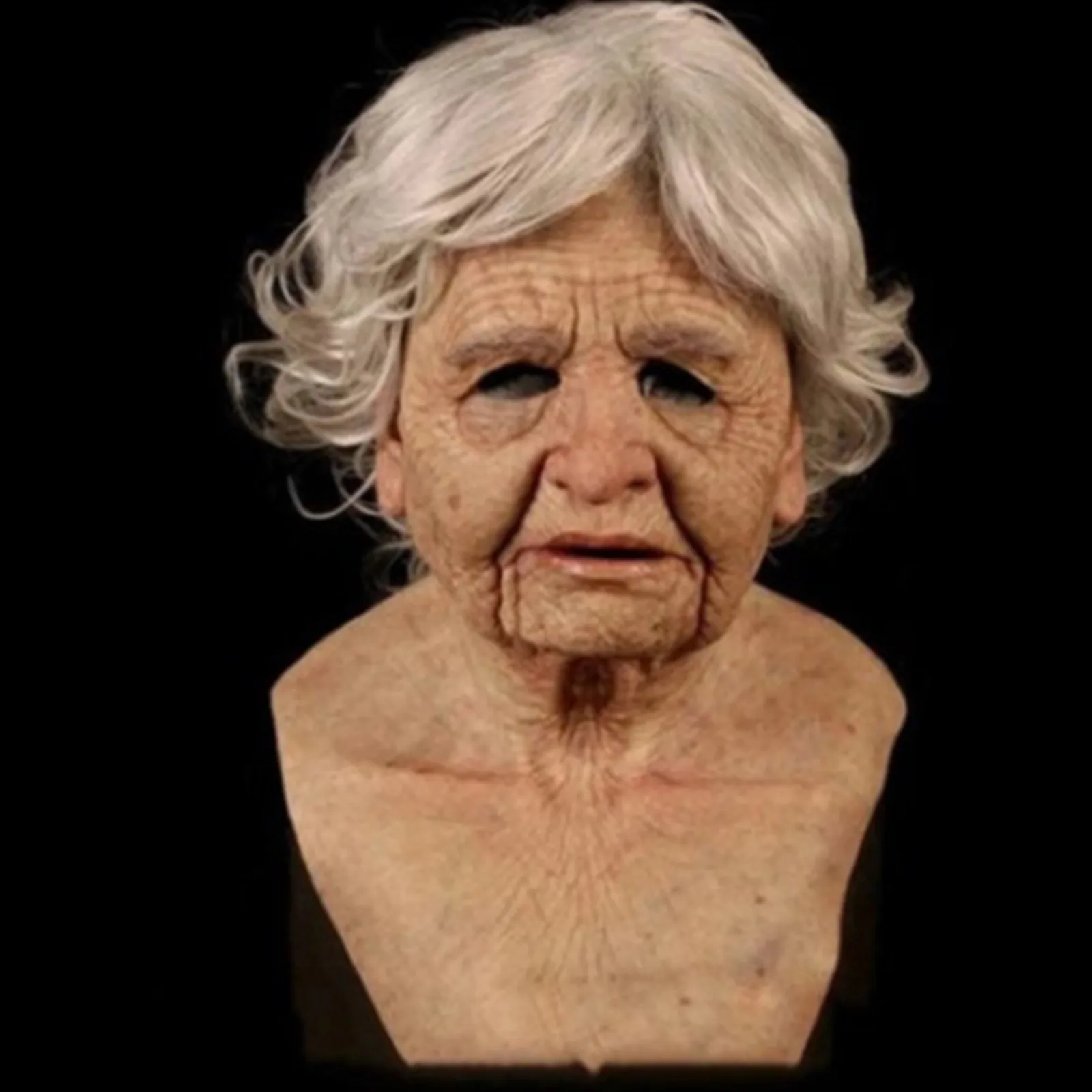 

New Old Man Mask Headset ead Cover Old Man Granny Face Wig ，Theme Horror Mask Snug Band Snug Mask Easter Masquerade Party Mask