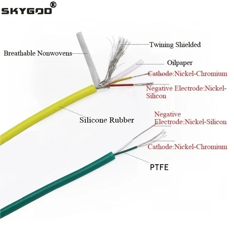 

1/5/10m K Type Silicone Rubber PTFE Insulated 2 Cores Protector Waterproof Compensation Cable Thermocouple Wire