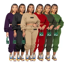 Winter activewear Fleece Womens Jogging 2 Two Piece Crop Top Pants Set for Women Sweat suit Tracksuits Sweatsuit fitness Set