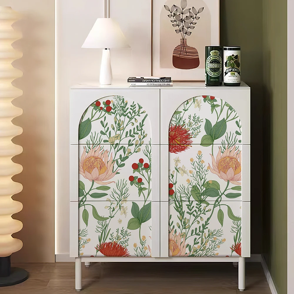 

Green Leaf Red Floral PVC Wallpaper Peel And Stick Fresh Vinyl Home Decoration Waterproof Furniture Flower Cabinet Sticker