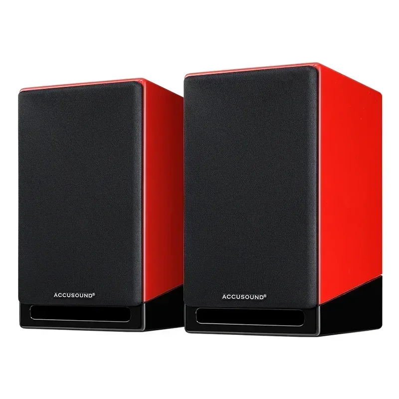 Accusound M6 Stereo High-Performing HiFi 2-Way Passive Bookshelf Home Speakers |Pair, Gloss PU Finish | Amplifer Required|Red|