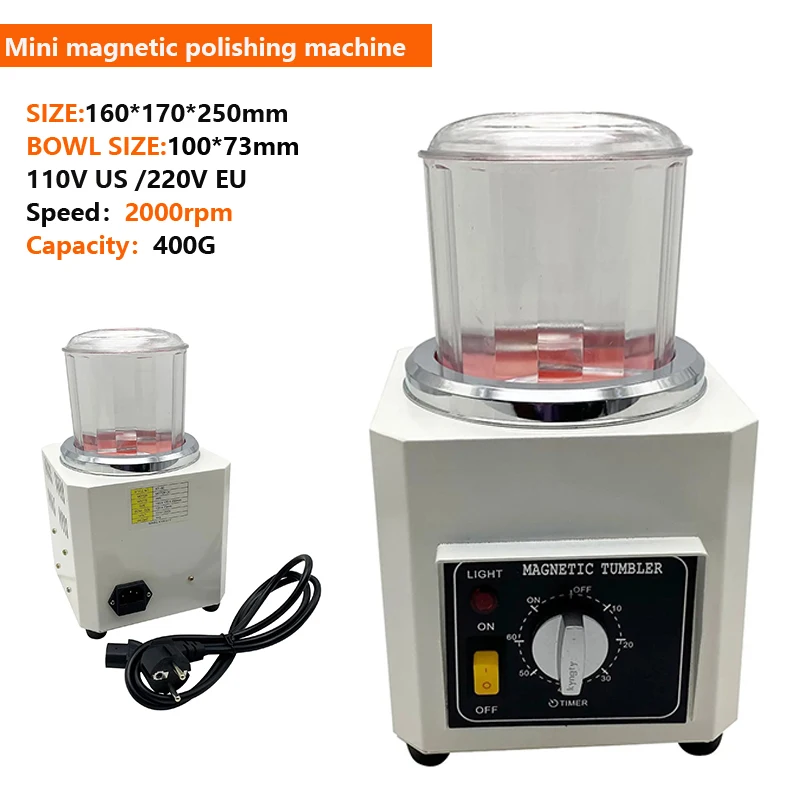 

KT-90 Magnetic Tumbler Jewelry Polisher Mini Metal Finisher Finishing Machine AC 110V/220V Gold Precision Parts Polisher
