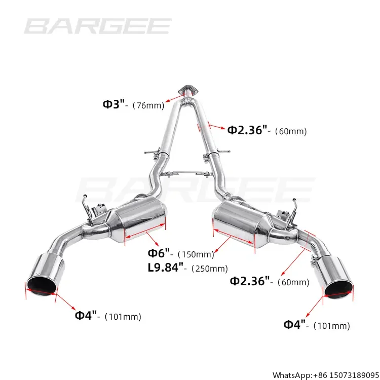 Peças de Performance Automotiva Bargee, Escapamento Catback para G37 G25 G35 3.7L 2.5L 3.5L 2014~ATUAL, Escapamento Catback G37