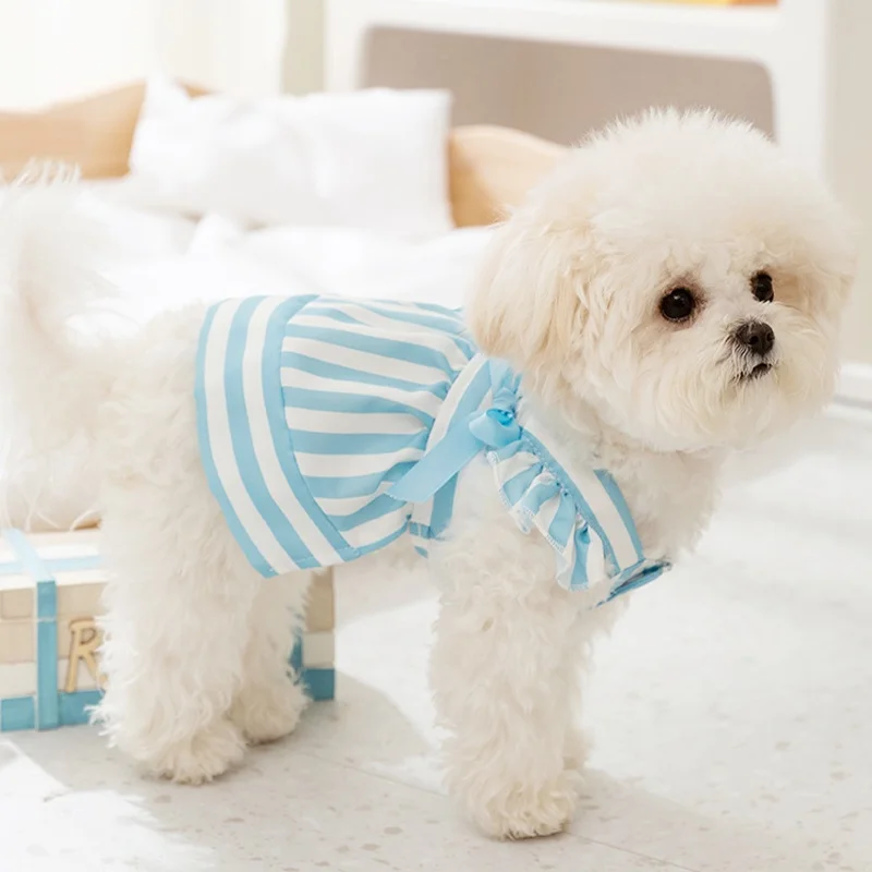 Fashion Pet Dog Princess Dress Sweet Bowknot Dog Sling Skirt Summer Puppy Clothing Cute Cat Striped Dress Chihuahua Dog Clothes