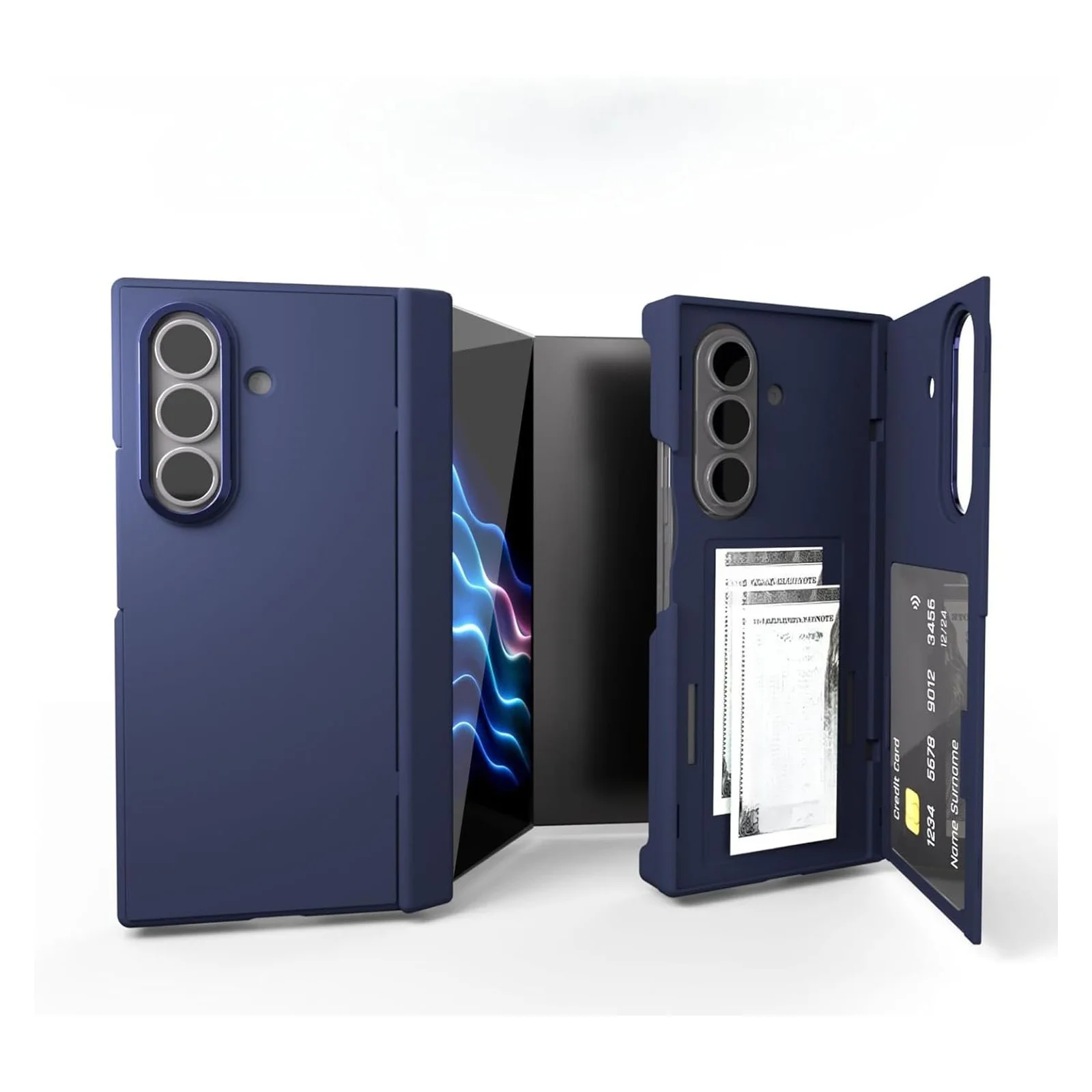 

For Samsung Galaxy Z Trifold Tri-Fold Flip Case with Card Slot Stand Central Hinge Transparent Protective Cover