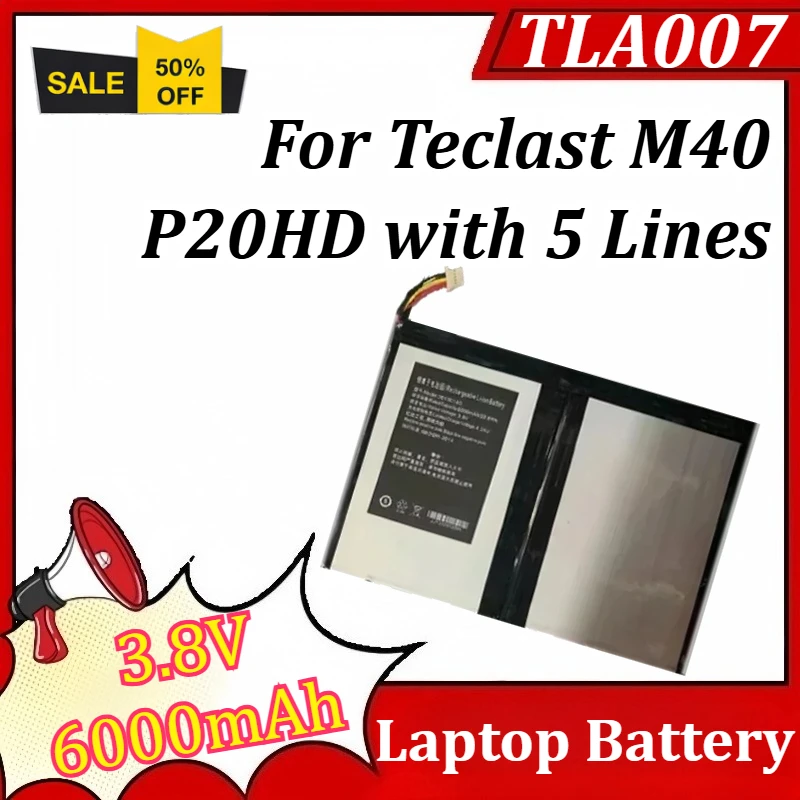 

New Laptop Battery TLA007 3.8V 6000mAh for Teclast M40 P20HD with 5 Lines Tablet High Capacity Replacement Backup Batteries