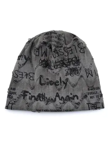 Letter Print Beanie Hats For Women Men Vintage Distressed Cracked Design ​Wasteland Style Spring Summer Warm Fleece-lined Winter