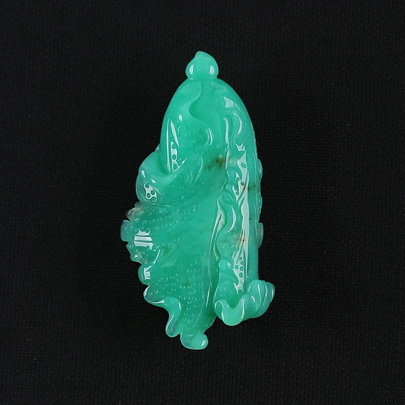 Exquisite Vegetable Pendant Natural Stone Chrysoprase Carved Chinese Cabbage Pendant DIY Jewelry Making 65x31x15mm 27.6g