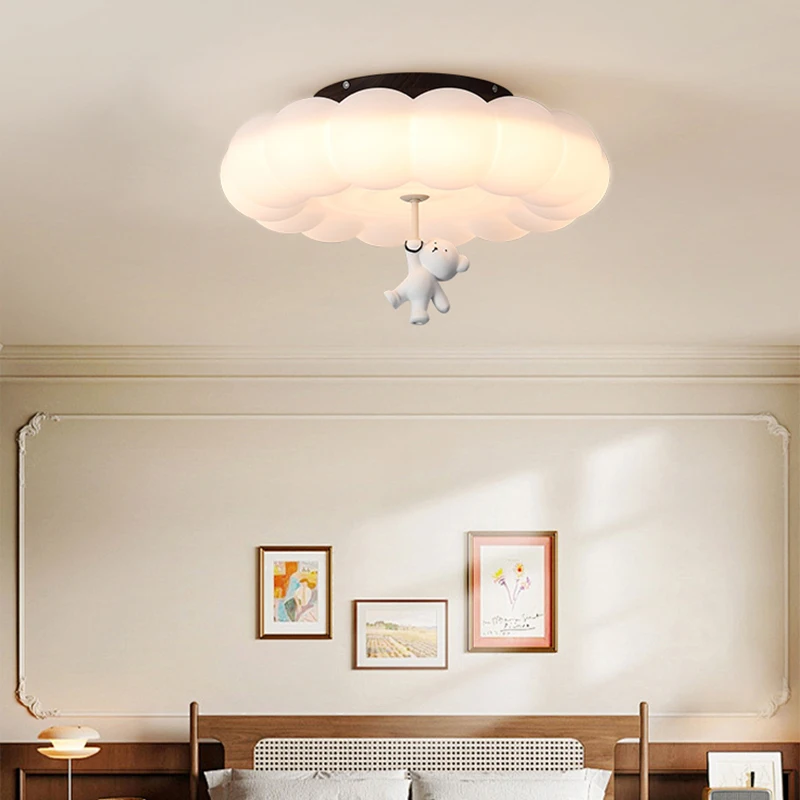 Cream Style Bear Children's Room Chandelier Cloud Lamp Boys And Girls Warm Baby Room Lamp Eye Protection Children's Bedroom Lamp