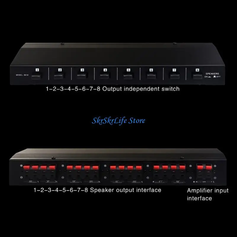 

E65E Convenient Amplifiers Speaker Selector 1 Input 8 Output Passive Power Amplifiers Speaker Switcher Box Black