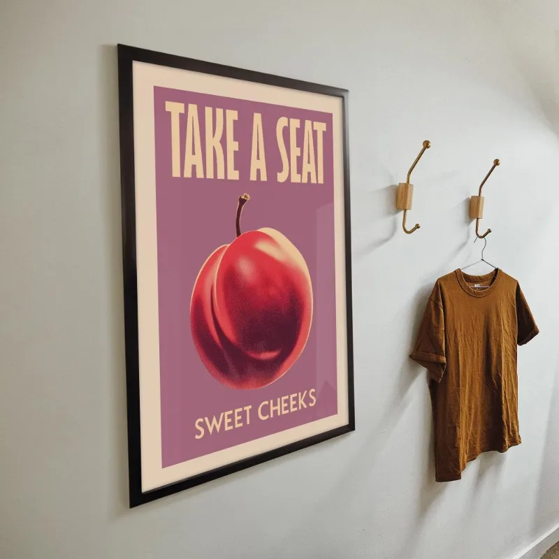 Take A Seat Sweet Cheeks Poster Print Retro Bathroom Wall Art Strawberry Peach Nice Bum Funny Toilet Home Decor Picture