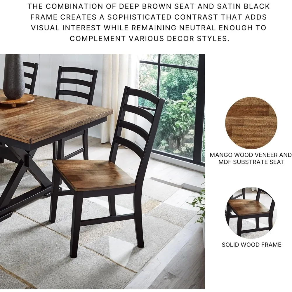 كراسي تناول الطعام الريفية المميزة من Ashley Wildenauer، زوج باللون الأسود والبني الفاتح