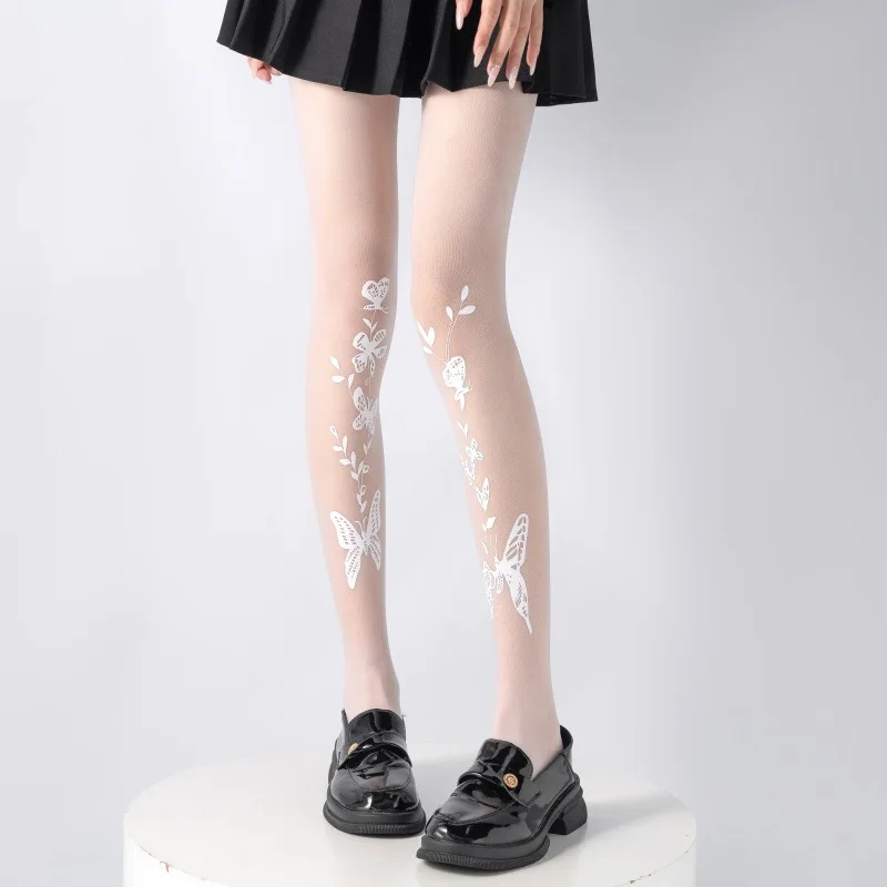 

1/3 pairs Sweet Butterfly Fashionable Solid Color Silk Socks Cute Women's Spring Summer Thin Breathable Elegant Simple Pantyhose