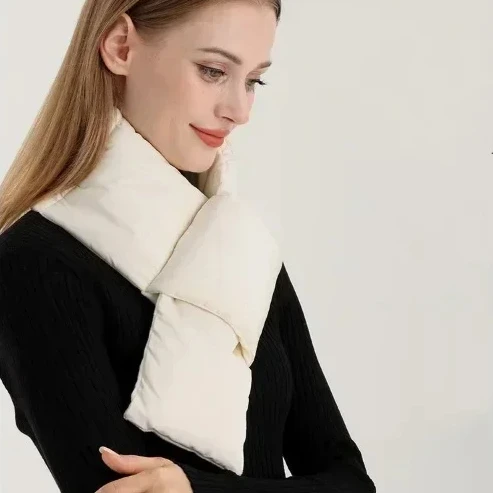 97*12cm Down Cotton Windproof Winter Mouth Loan Scarf White Simple Fashion Warm Thickened Women\'s Soft Cotton Windproof Scarf