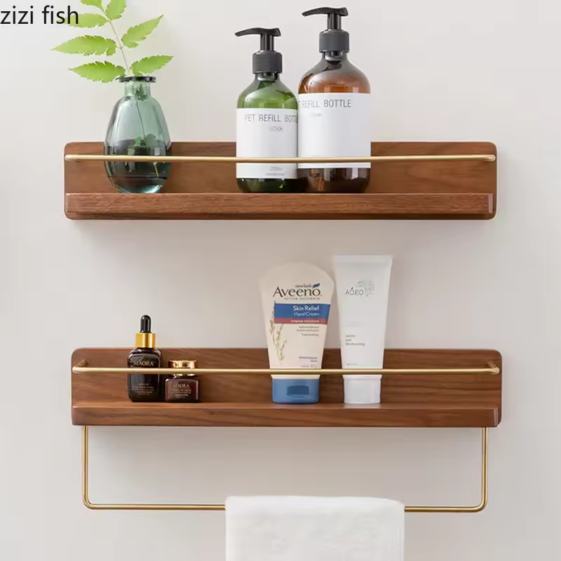Wooden Towel Rack Roll Holder Wall Mounted Shelf Paper Towel Holder Bathroom Shelf Hanger Wall Storage Rack Toilet Paper Holder