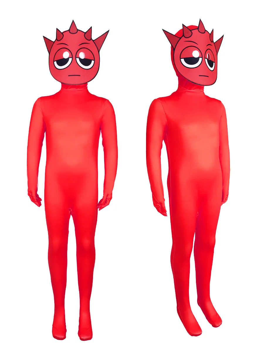 Multi Color Stretch Bodysuit with Custom Cartoon Mask Halloween Costume Full Cover Unitard Cosplay Party Dress Up Clothes