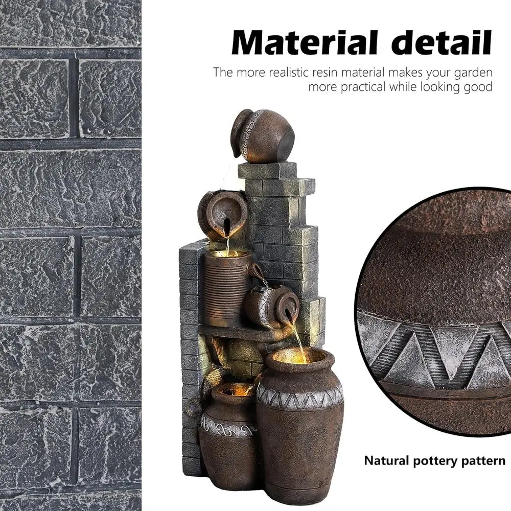 6-Tier Outdoor Indoor Resin Floor-Standing Cascading Water Feature Fountain with LED Lights, Garden Deck Patio Porch Backyard Co view 4