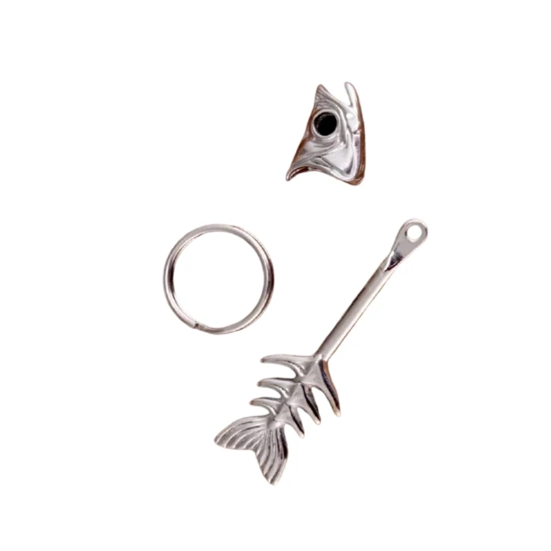 Alloy Fish Skeleton Keychain Charm with Split Ring, 6.2 Decorative Accessory for Keys, Bags, and Everyday Daily Carry E0BF