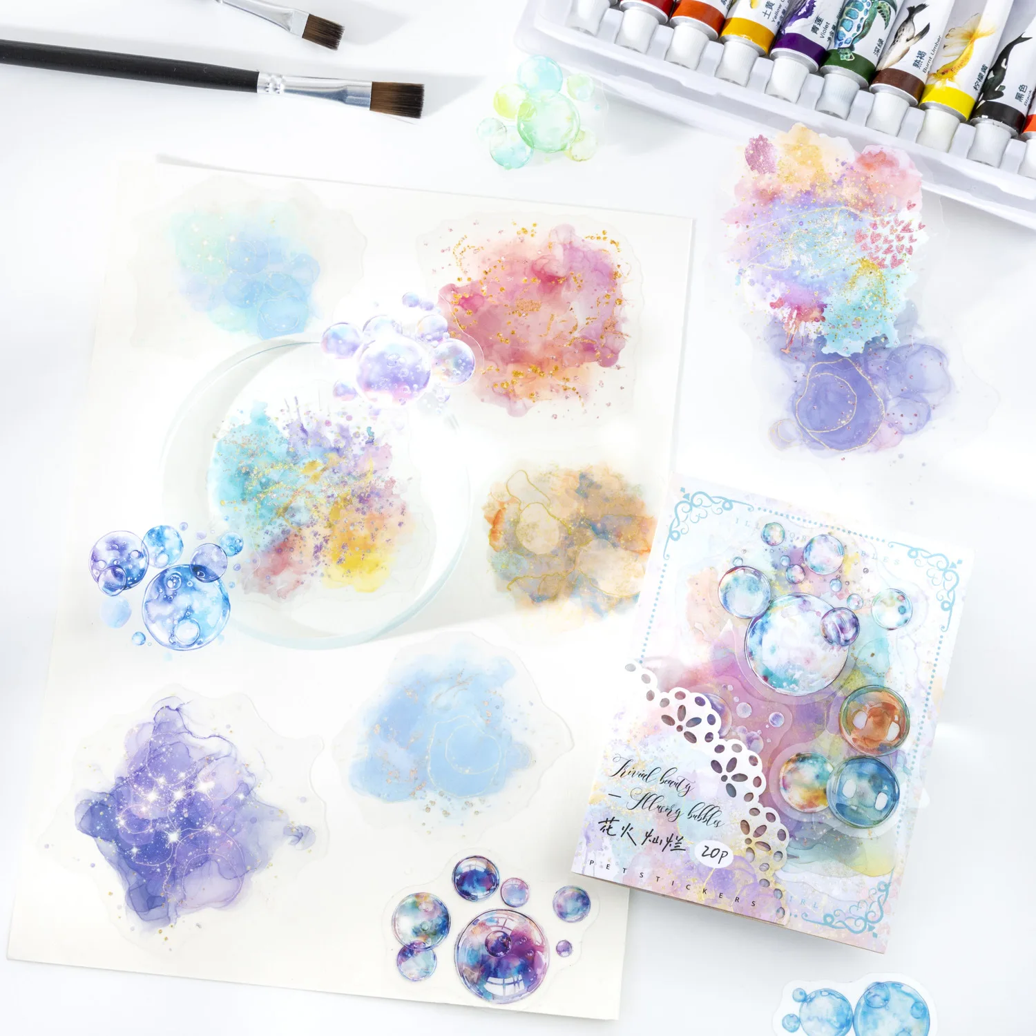 20pcs/1lot Kawaii Scrapbook Stickers phantom bubble Junk Journal Gold Planner Stationery Sticker Planner Decorative