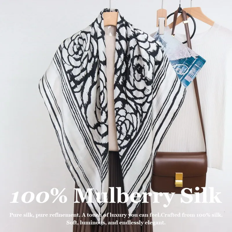 

Шелковый платок ручной работы из 100% натурального шелка, 110 см, большой квадратный, для женщин, люксовый дизайнерский, с цветочным узором