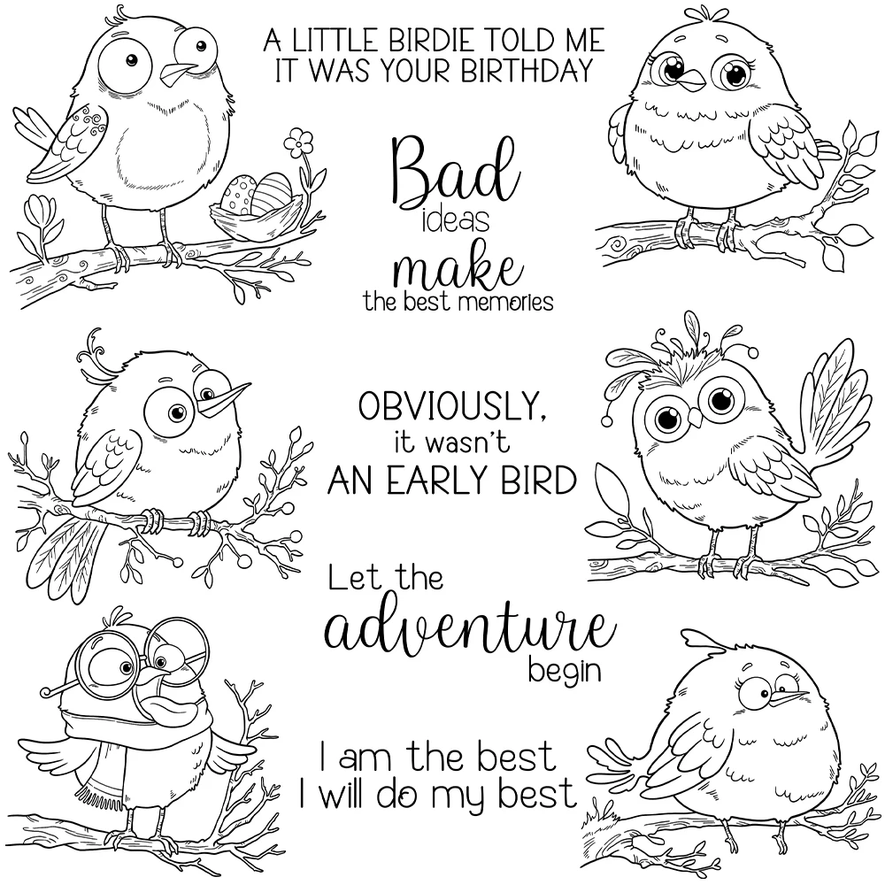 Mangocraft Cute Funny Birds Stand Braches Cutting Dies Clear Stamp DIY Scrapbooking Metal Dies Silicone Stamp Cards Albums Decor