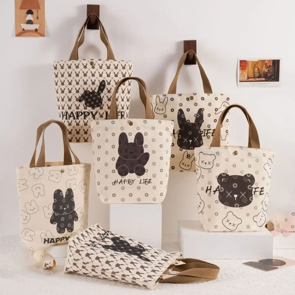 Rabbit Hand Canvas Bag Light Luxury Cartoon Handbag Portable Large Capacity Daily Commuting Bags Cartoon Wrist Bag Canvas Bags