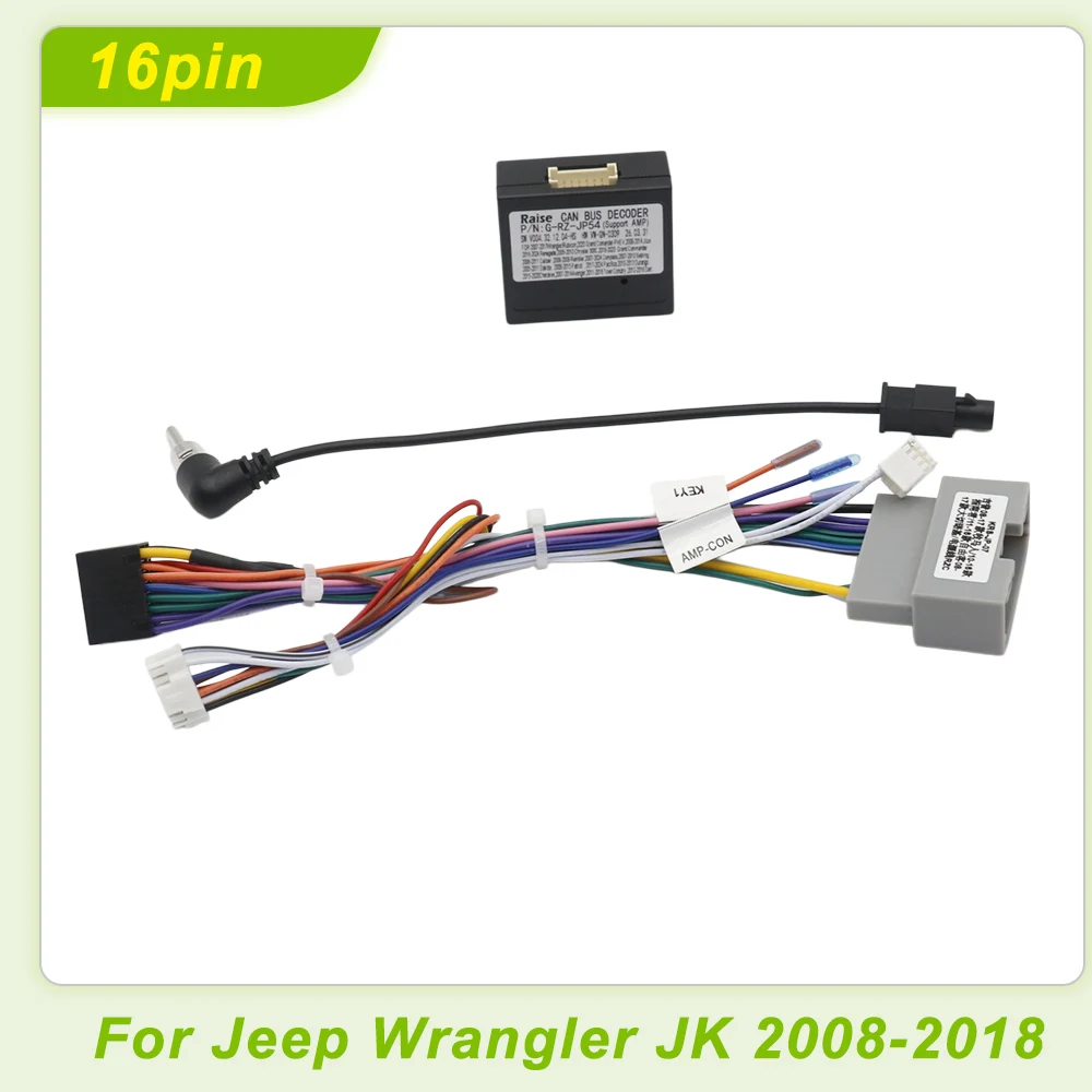 16Pin Android Car Radio Wiring Harness CANBUS Adapter for Jeep Wrangler JK 2008-2018 Stereo DVD Player Installation