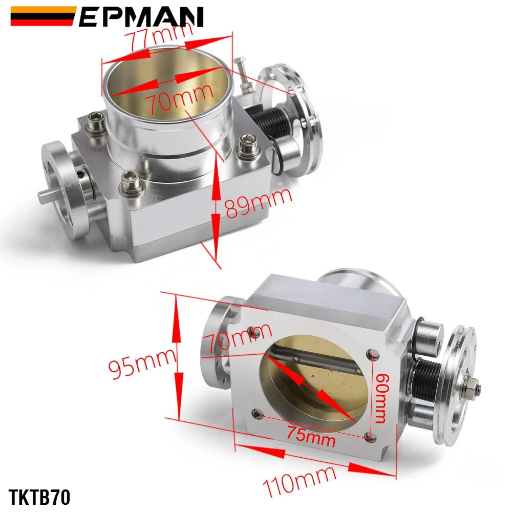 EPMAN 70MM Universal CNC Billet Aluminum Throttle Body High Flow 20% for Turbocharged/ Drag Racing Custom Project TKTB70