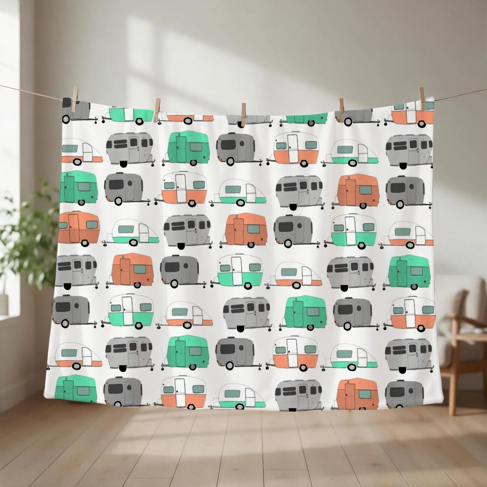 Vintage Caravan Pattern Throw Blanket Soft Heavy warm winter wednesday Blankets