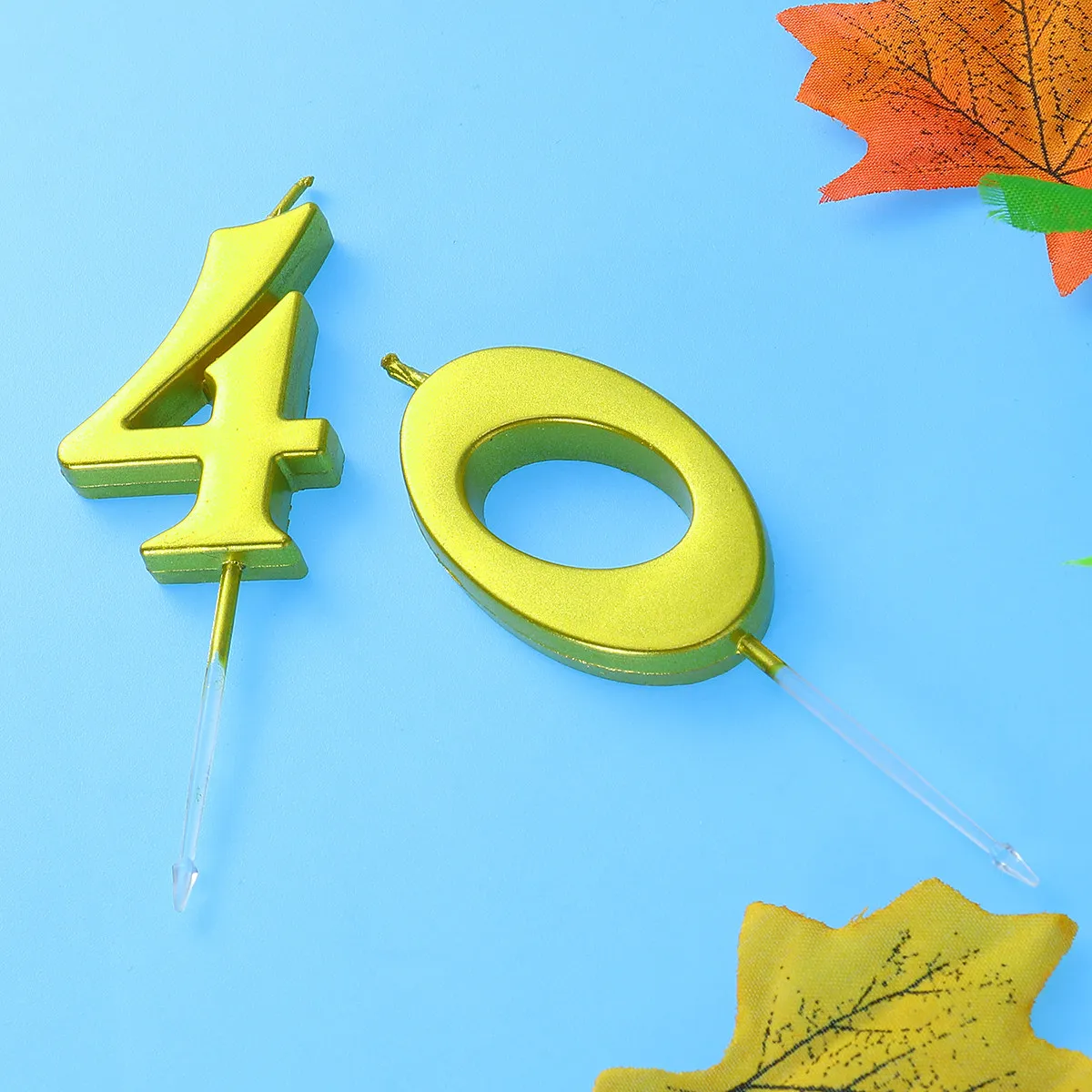 2pcs 40 Birthday Number Decoration Bithday Cake Topper Candles Party Supplies (Number 4+0, Golden)