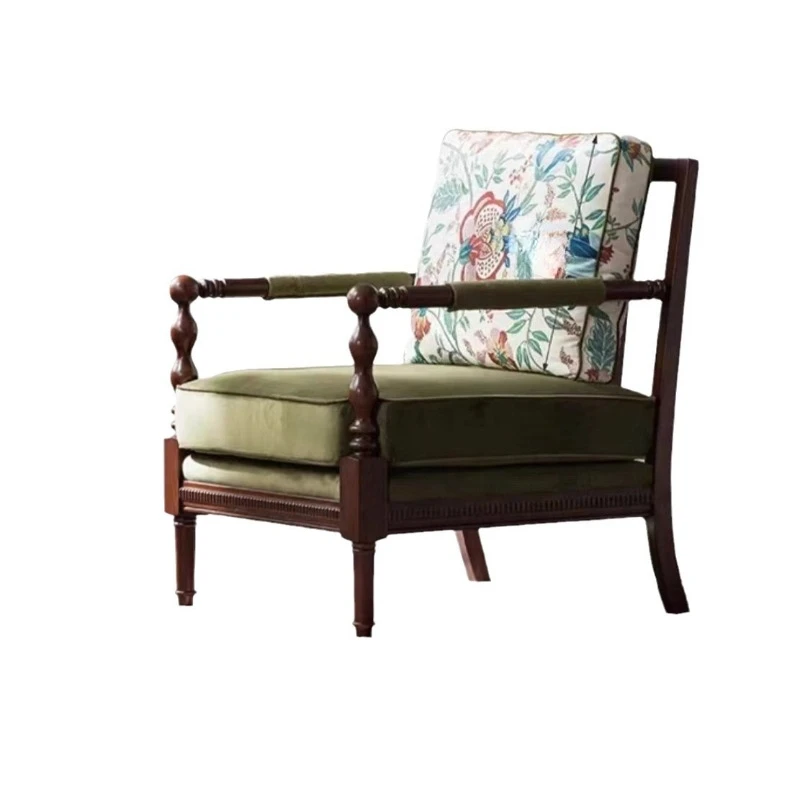 Solid wood sofa chair, living room balcony, casual fabric pearl chair