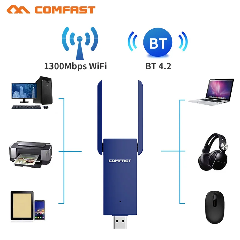 

1300Mbps USB Wireless Adaptador 2.4/5Ghz WiFi 5 Antenna Dongle 2 in 1 Bluetooth 8822BU USB3.0 8812BU Wi Fi Network Card for PC