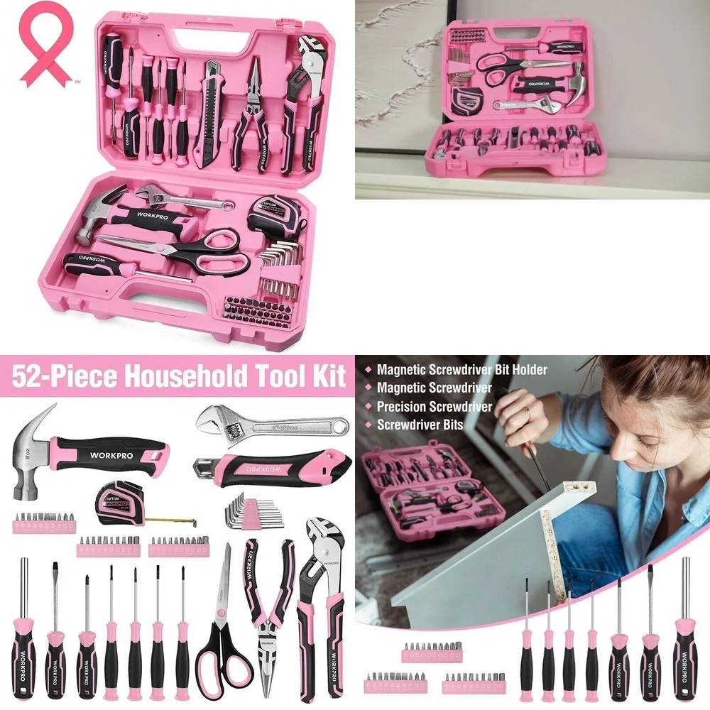 

Hand Tool Sets52-Piece Pink Basic Tool Kit for Home with Storage Toolbox