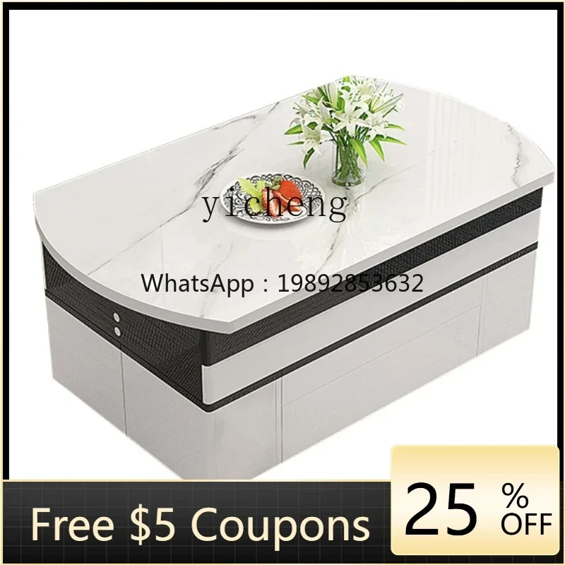 

ZZTQH rock slab creative lift coffee table dining table simple living room household multi-functional folding telescopic furnitu