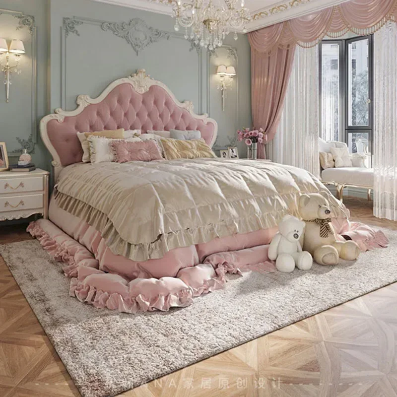 Cama De lujo De madera para niña, cama nórdica Queen, bonita y moderna cama King doble, Camas De cuero De princesa para dormitorio, muebles De Dormitorio