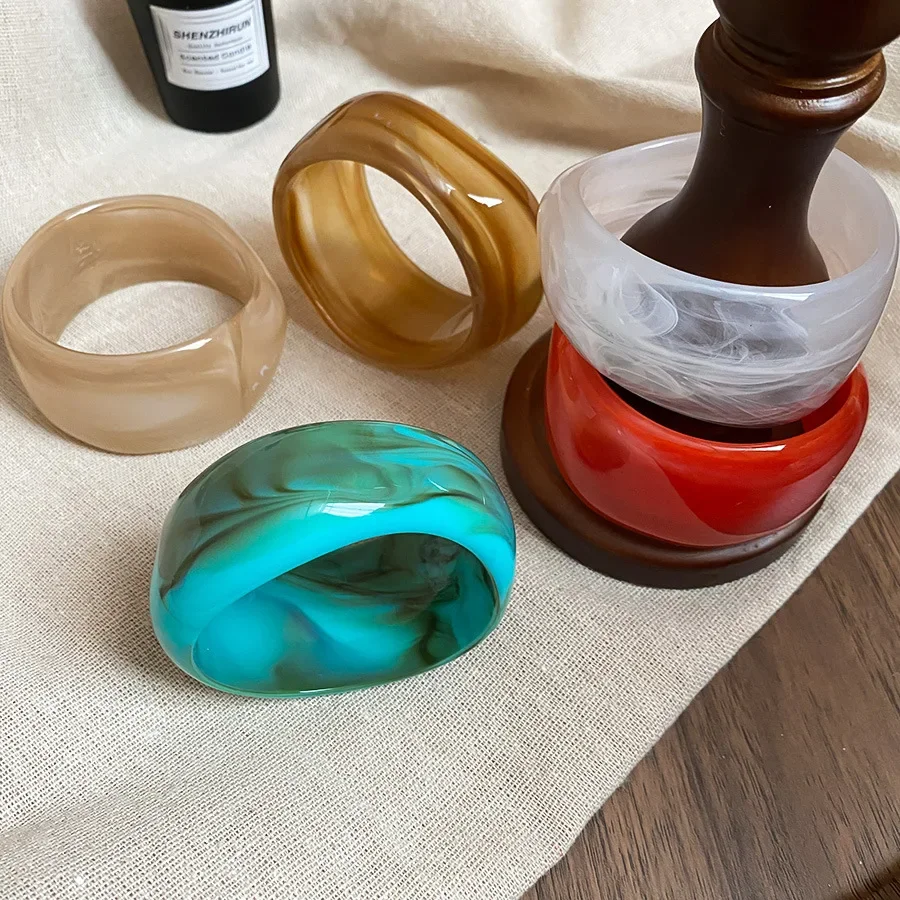 European and American Resin Irregular Wide-face Bangles Forest Temperament Design Bracelet Light Luxury High-end Jewelry Gifts