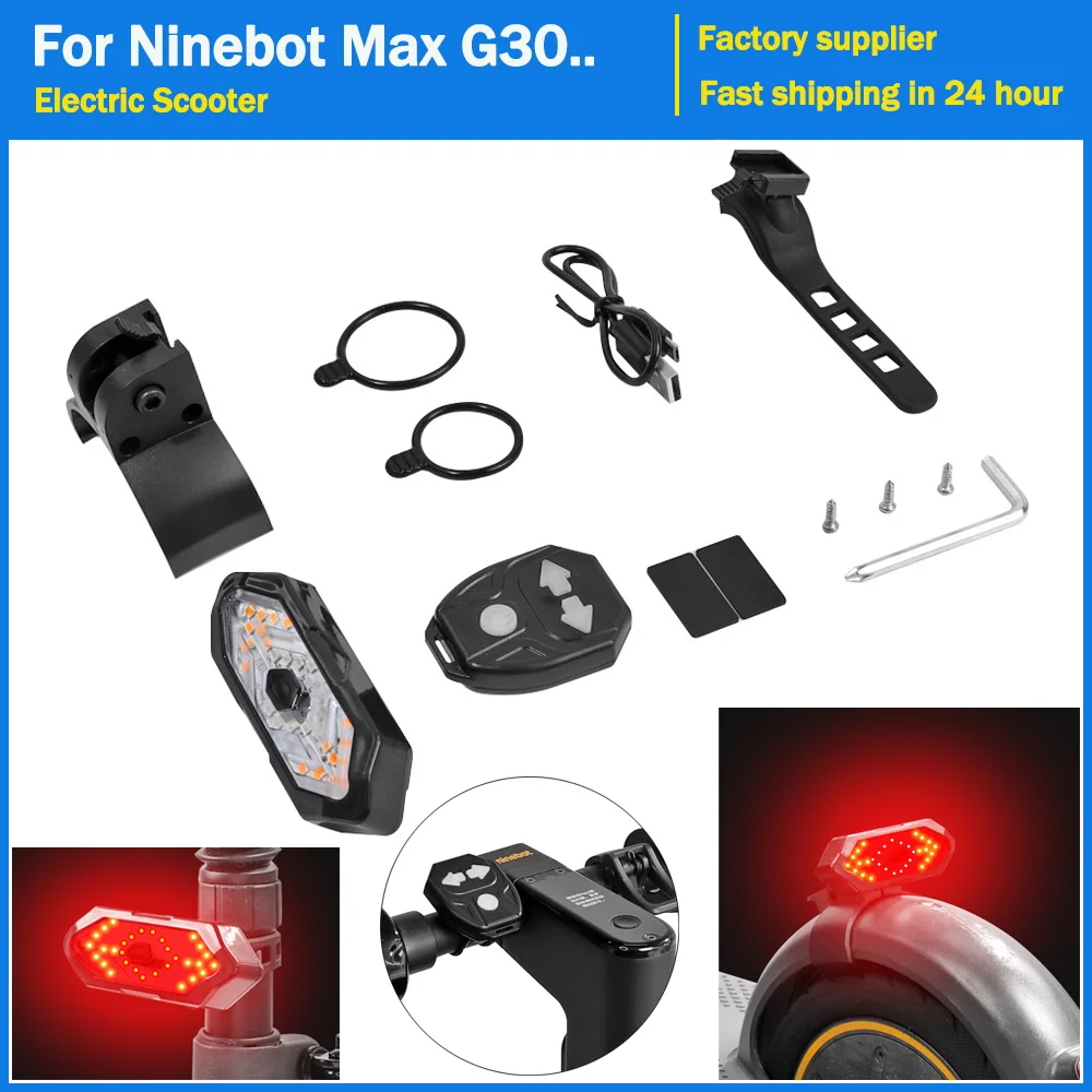 Universal LED Warning Turn Signal Light Rear Tailight For Ninebot Max G30 Electric Scooter Wireless Remote Control Rechargeable