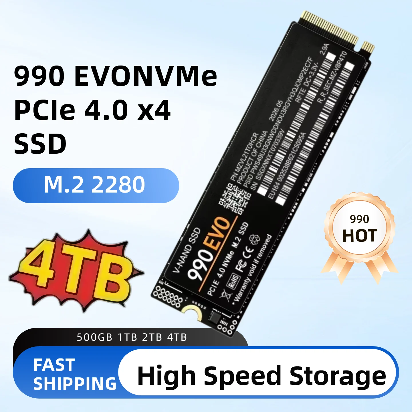 Genuine 990 EVO 500GB-4TB M.2 NVMe PCIe 4.0 x4 SSD, 7300MB/s Read, TLC 3D NAND Built-in Storage for PS5, Gaming Laptops Desktops