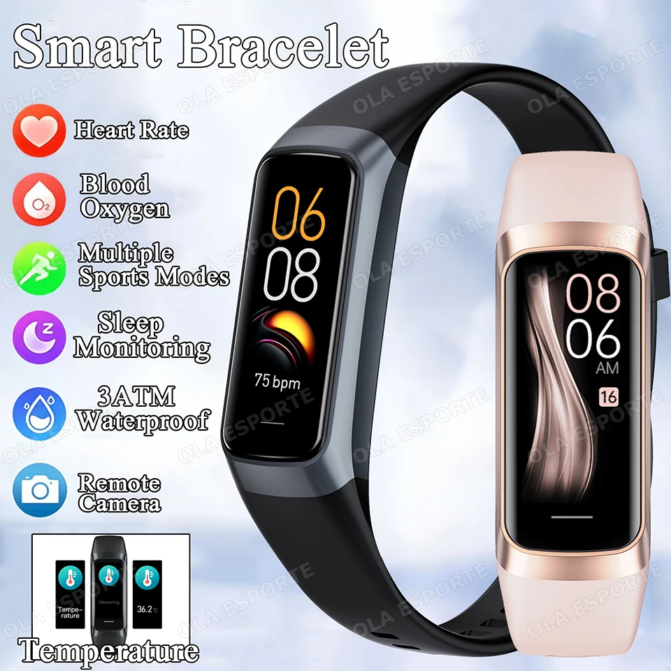 

Новый смарт-браслет с мониторингом температуры 2025, монитор сердечного ритма, сна, BT-вызов, спортивные водонепроницаемые часы на открытом воздухе, новый умный браслет