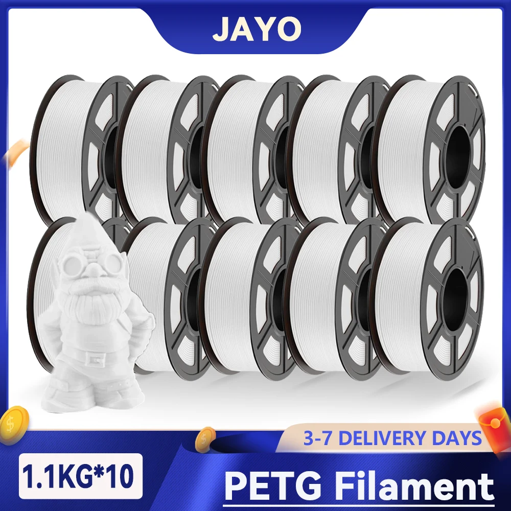 JAYO 3D PETG/PETG Helder 3D-printerfilament 1,75 ± 0,02 mm 10 rollen Hoge taaiheid Netjes gewonden filament Geschikt voor de meeste 3D FDM-printers - afbeelding 2
