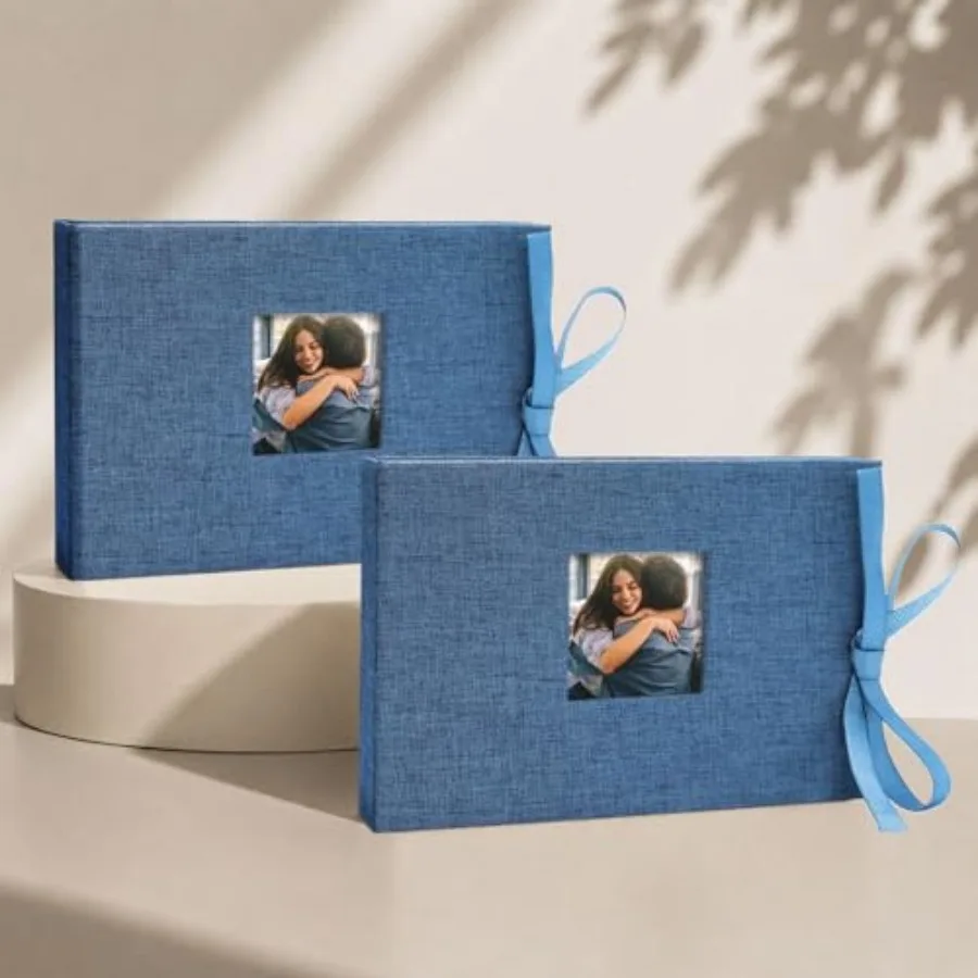 

Small Photo Album 4x6, Mini Picture Book with 26 Pockets, Clear Pages Holds 52 Photos, Linen Fabric Cover Postcards Photobook