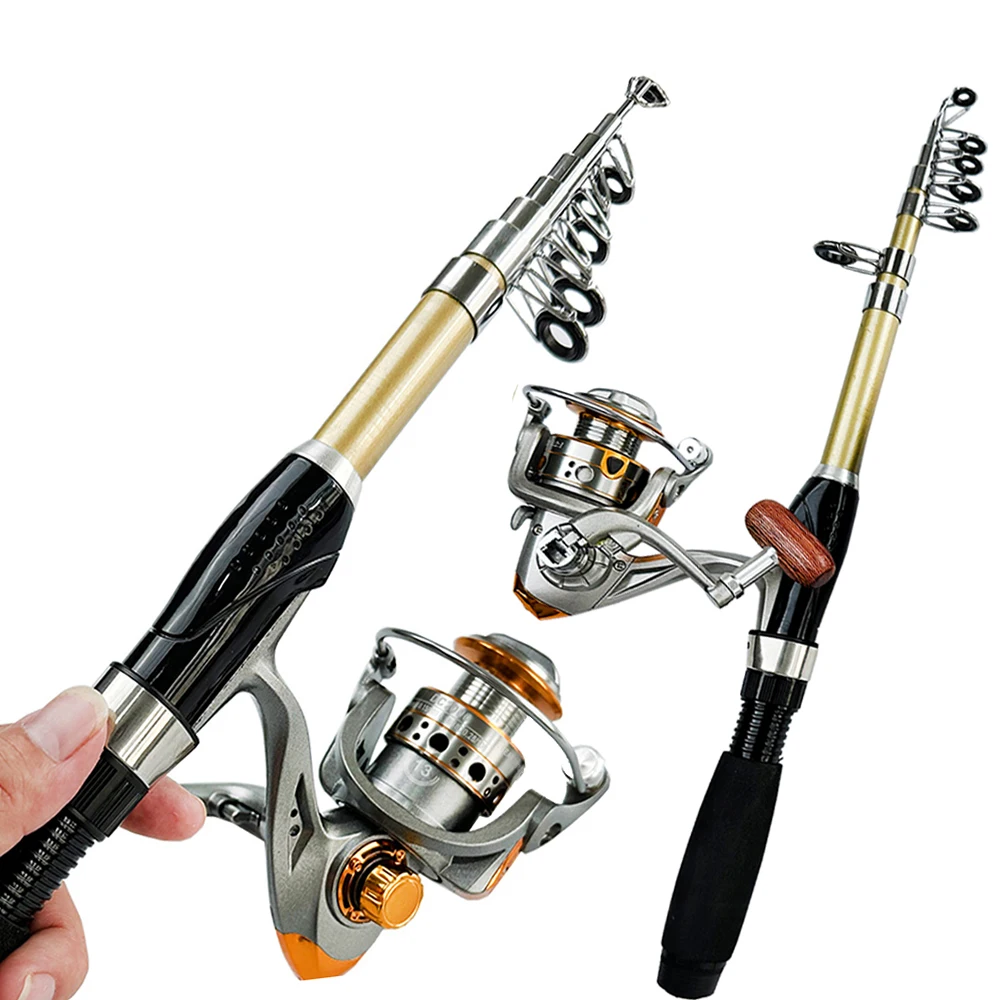 Small Telescopic Fishing Rod Reel Set 1.5m 1.7m 1.9m 2.1m Portable Super Hard Spinning Rod Metal Spool Reel Combo Tackle Pesca